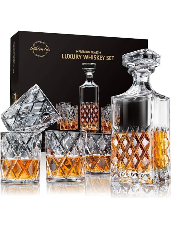 Other - Elegant Crystal Whiskey Decanter Set with 4 Glasses - Perfect Gift for Men, Dad